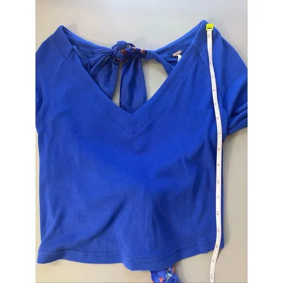 Free People Lookin Forward ribbed crop top open back Size small Blue Flame - Picture 10 of 13